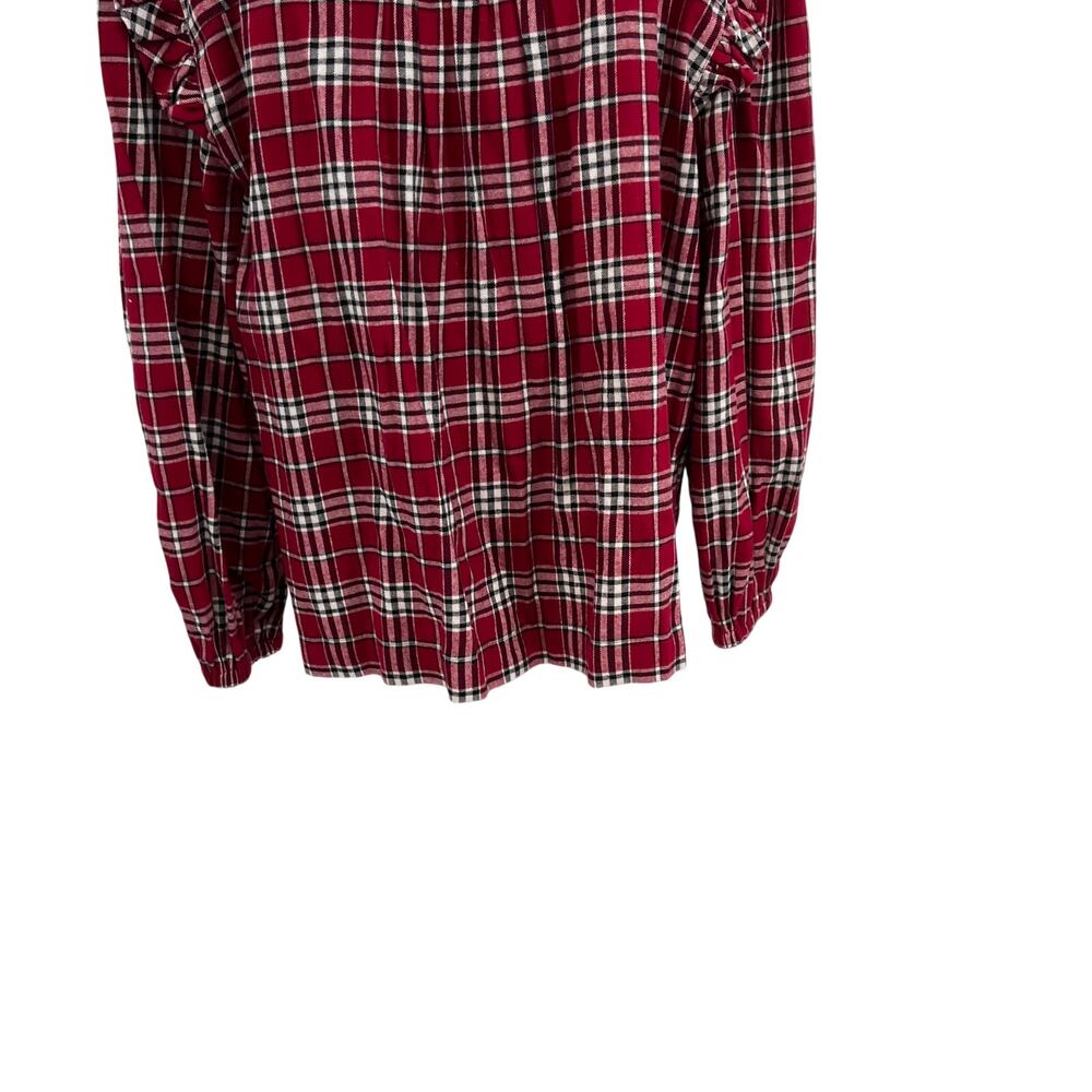 Something Navy Flannel Plaid Ruffle Shirt Red Combo XXL 100% Cotton Button Up - Picture 10 of 15